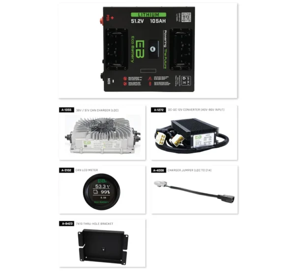 Eco Battery 48V 105Ah Gen 3 Thru Hole Lithium Bundle Kit with Charger & Optional 12V Converter - Image 4